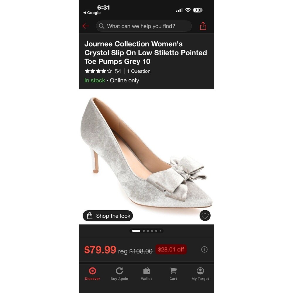 Crystol Slip On Low Stiletto Pumps Grey Velvet With Bow 10 Journee Collection - Picture 6 of 7